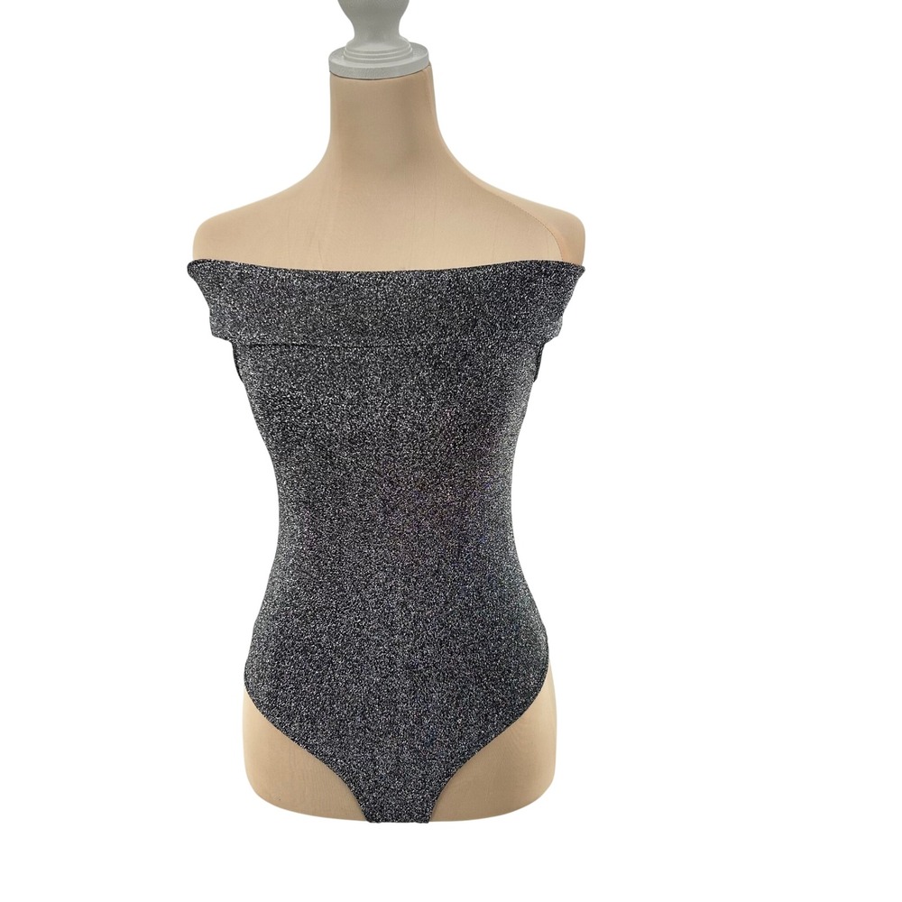 Forever 21 Womens Silver Metallic Off The Shoulder Sparkly Bodysuit Size S